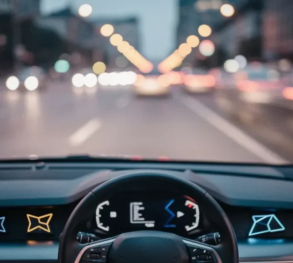 Modern car interior showcasing advanced safety technology systems with heads-up display