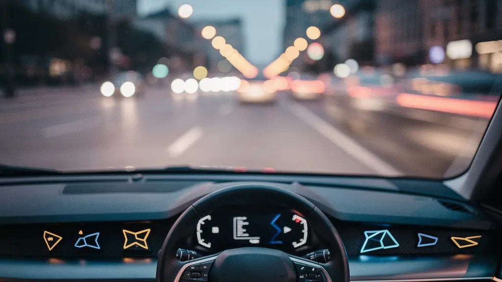 Modern car interior showcasing advanced safety technology systems with heads-up display