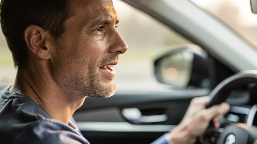 Driver speaking to activate voice control system in modern vehicle
