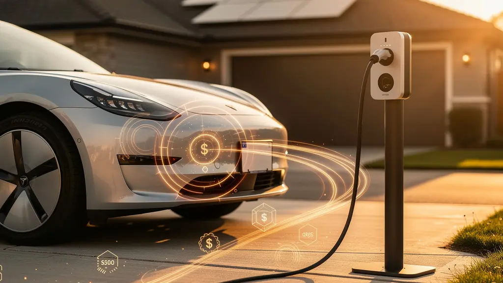 Electric car charging at home with visible cost savings elements
