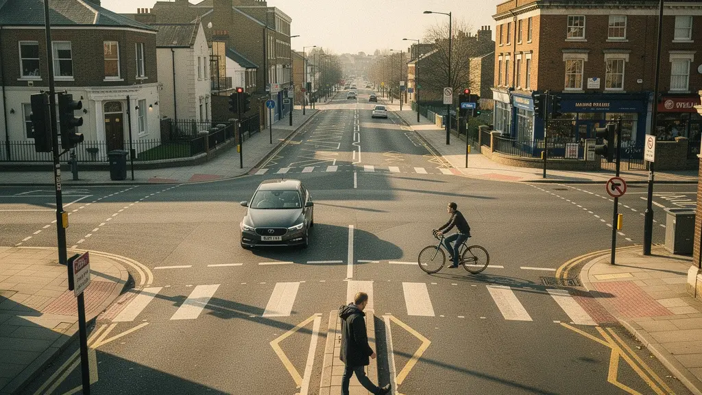 New Highway Code rules implementation on UK roads showing safe driving interactions