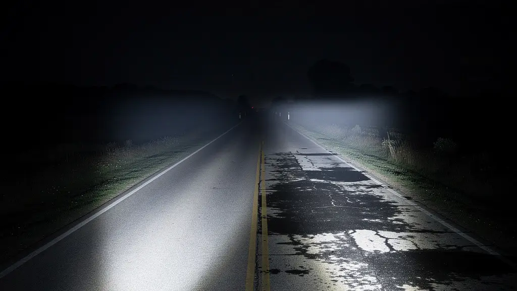 Night road comparison showing proper versus improper LED beam patterns