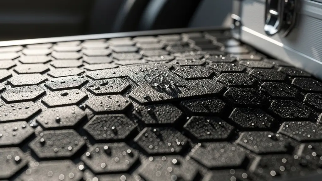 Close-up view of non-slip rubber mat texture preventing cargo movement