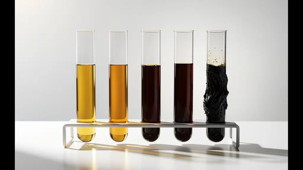 Cross-section showing oil degradation stages from new golden oil to dark depleted oil
