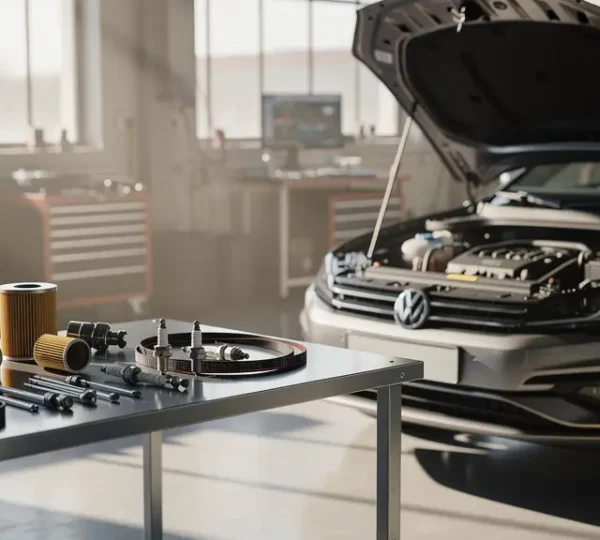 Professional automotive workshop showing preventive engine maintenance in action