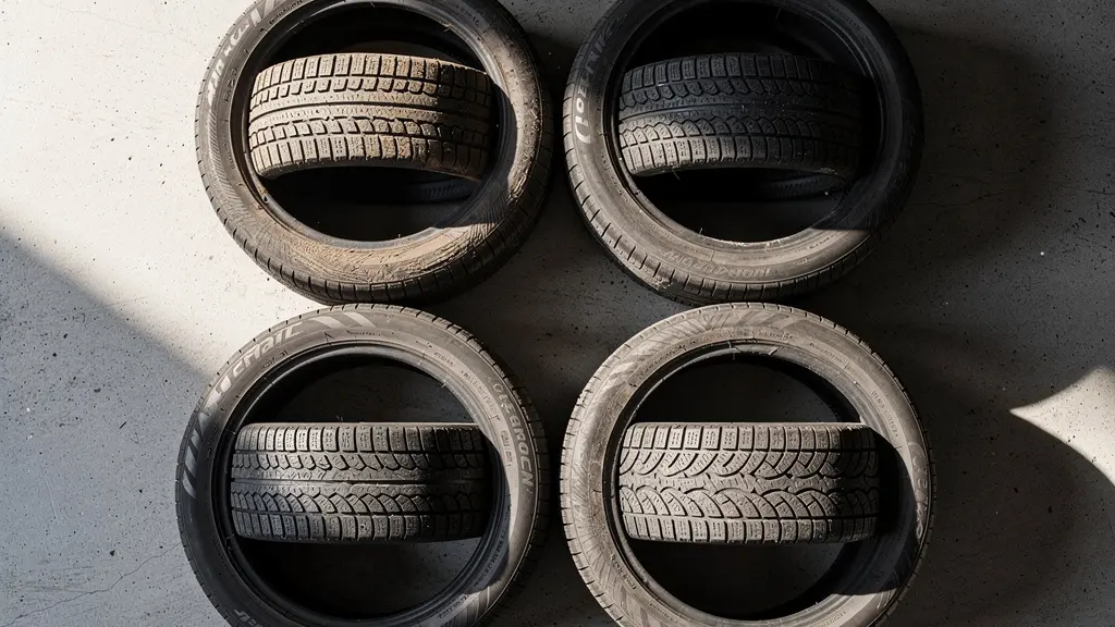 Close-up view of different tyre wear patterns showing edge wear and centre wear