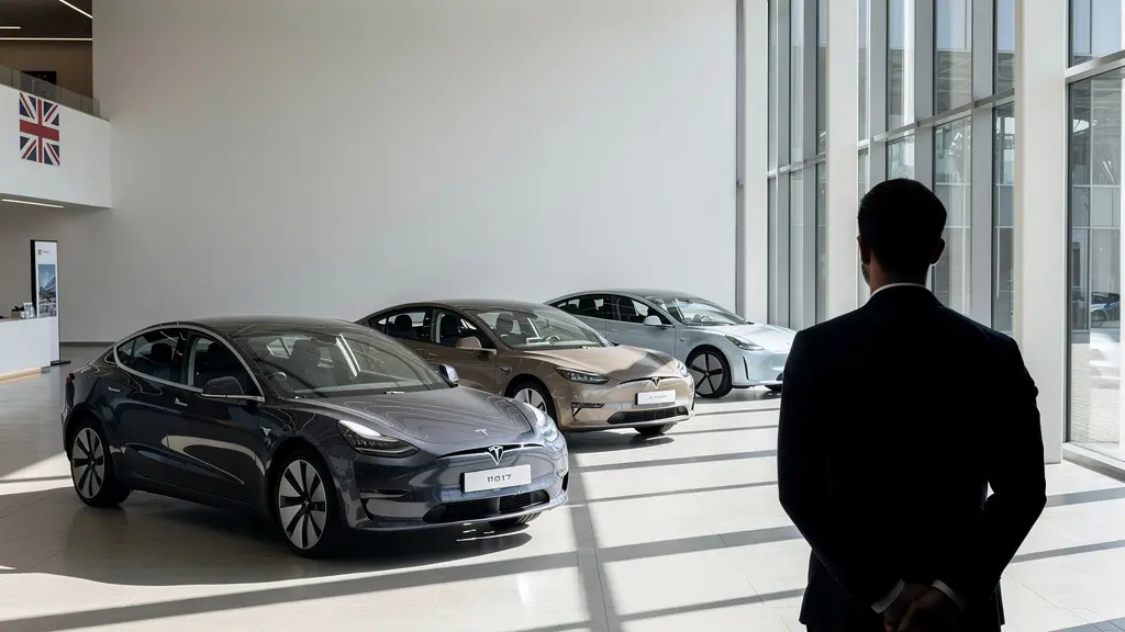 Strategic vehicle selection scene showing modern cars with tax calculation elements in UK setting